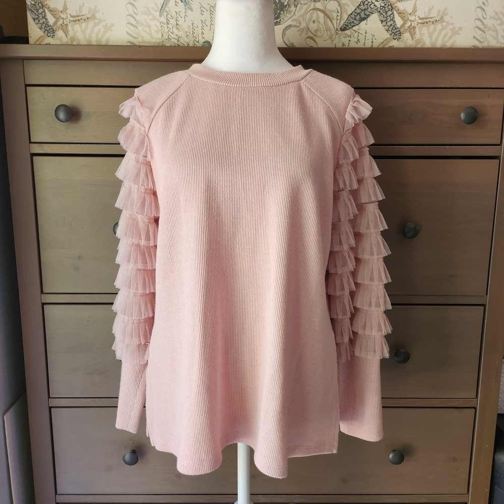 Chenault Pink Ruffle Sleeve Sweater - Picture 1 of 7
